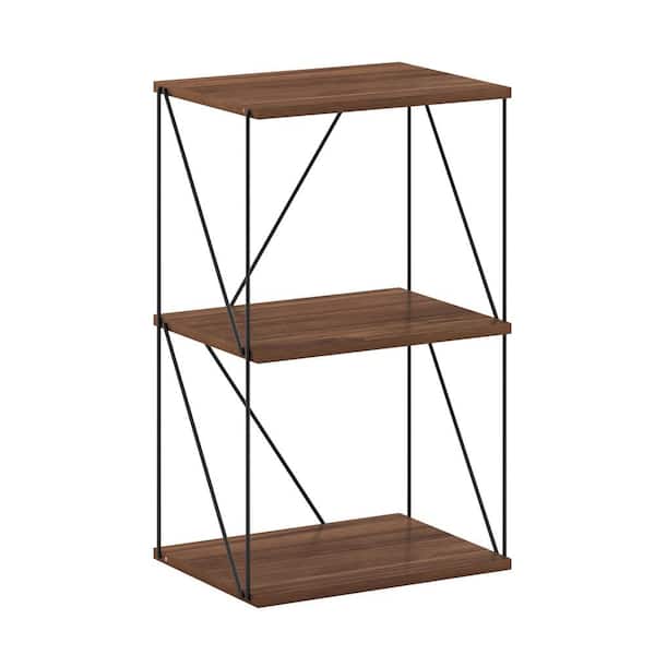 Furinno Besi 26.26 in. Tall Columbia Walnut Wood 3-Shelf Bookcase with Metal Frame
