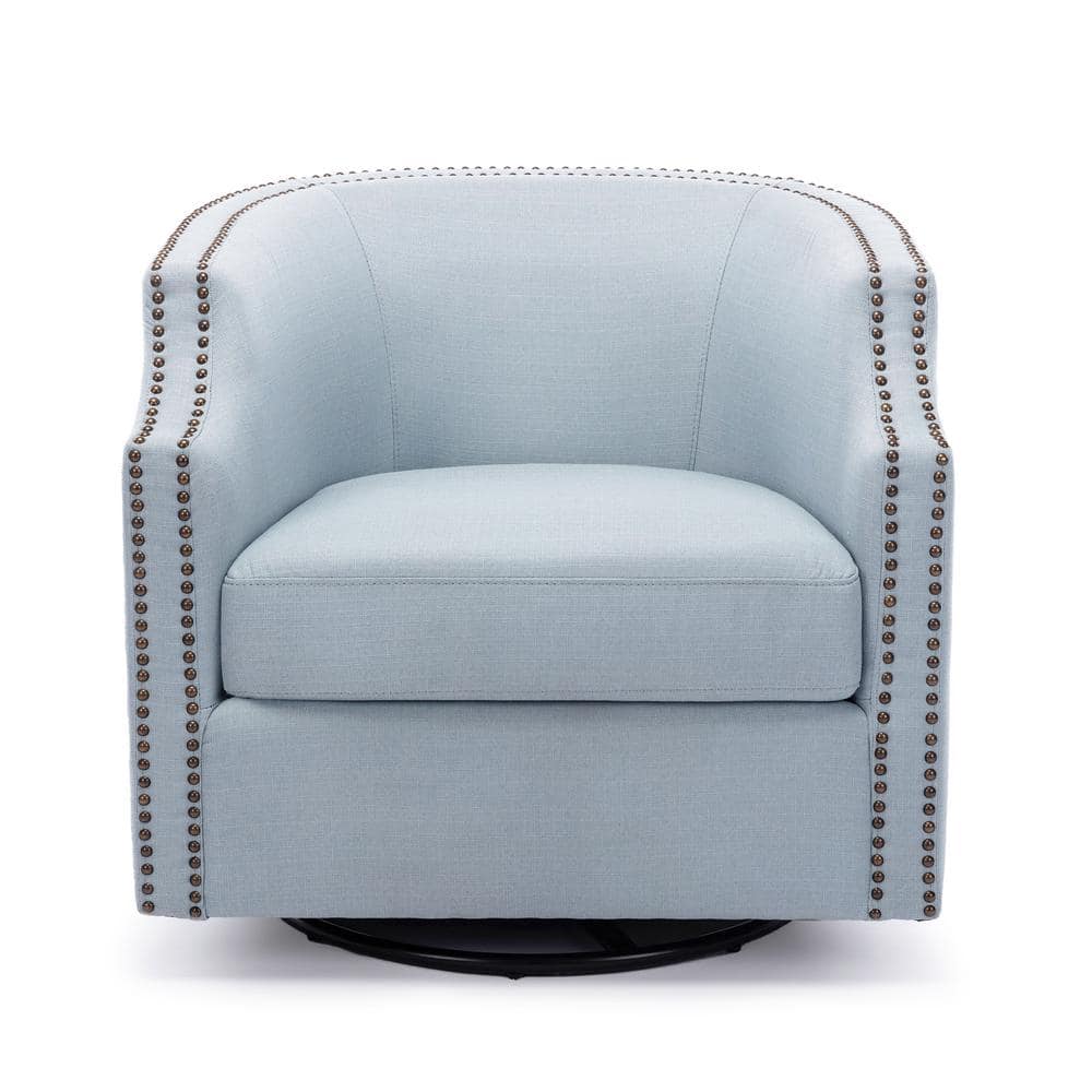 Aerin Sky Blue Upholstered Swivel Barrel Chair 809106 The Home Depot