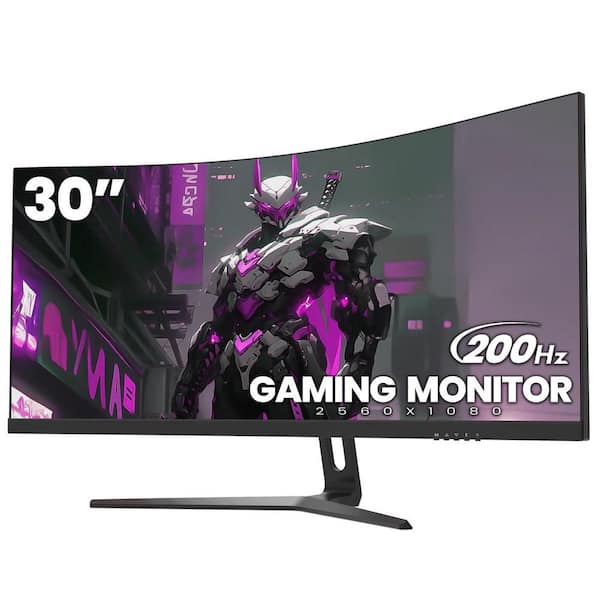 30 in. Ultra Widescreen Curved Gaming Monitor, WFHD 2560x1080P VA Screen, 200Hz, FreeSync, HDMI DP, Black