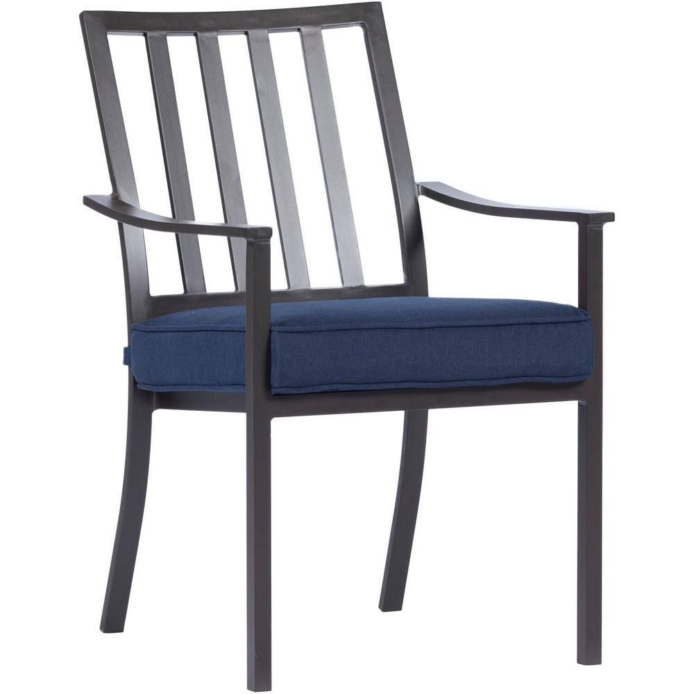 Carter 7-Piece Navy Blue Outdoor Dining Set with Padded Aluminum Chairs