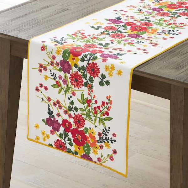 The Company Store Garden Floral 16 in. X 108 in. White Multi Floral Cotton Table Runner