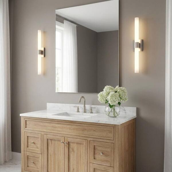 Sarco 36 in. W x 5 in. H Brushed Nickel Modern Dimmable LED Bathroom Vanity Light with White Acrylic Shade