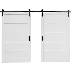 96 in. x 84 in. Paneled 5-Lites White MDF with PVC Finished Sliding Barn Door Slab with Hardware Kit and Soft Close