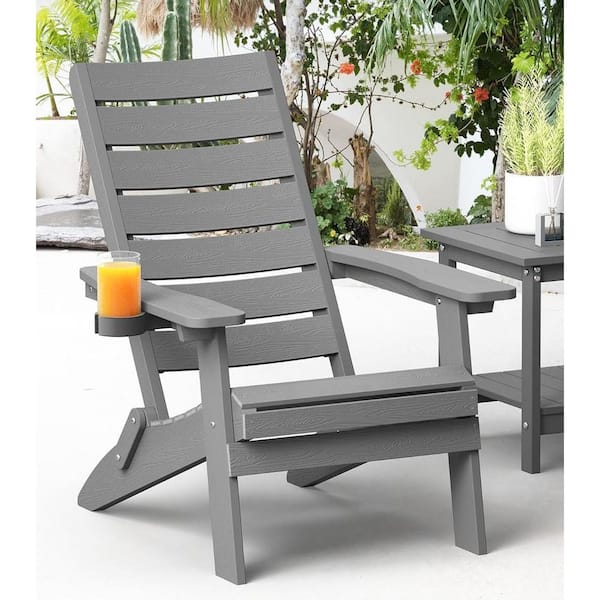 All-Weather HIPS Grey Folding Plastic Patio Adirondack Chair for Outdoor
