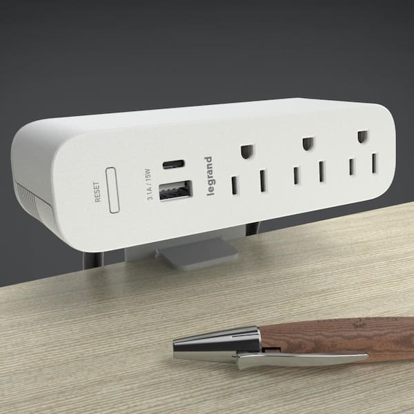Wiremold ModPower White 3-Outlet Primary Unit Surface Mount Power Strip with USB A/C and 10 Ft. Cord