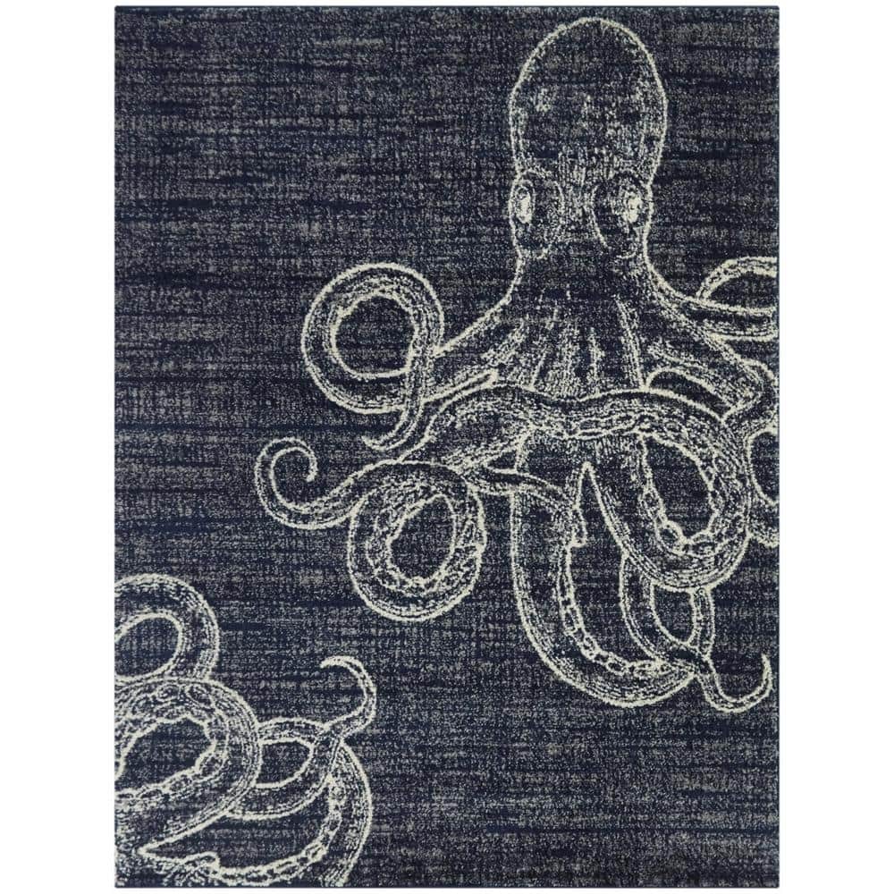 BALTA Octavian Dark Blue 5 ft. x 7 ft. Octopus Area Rug 3115593 - The ...