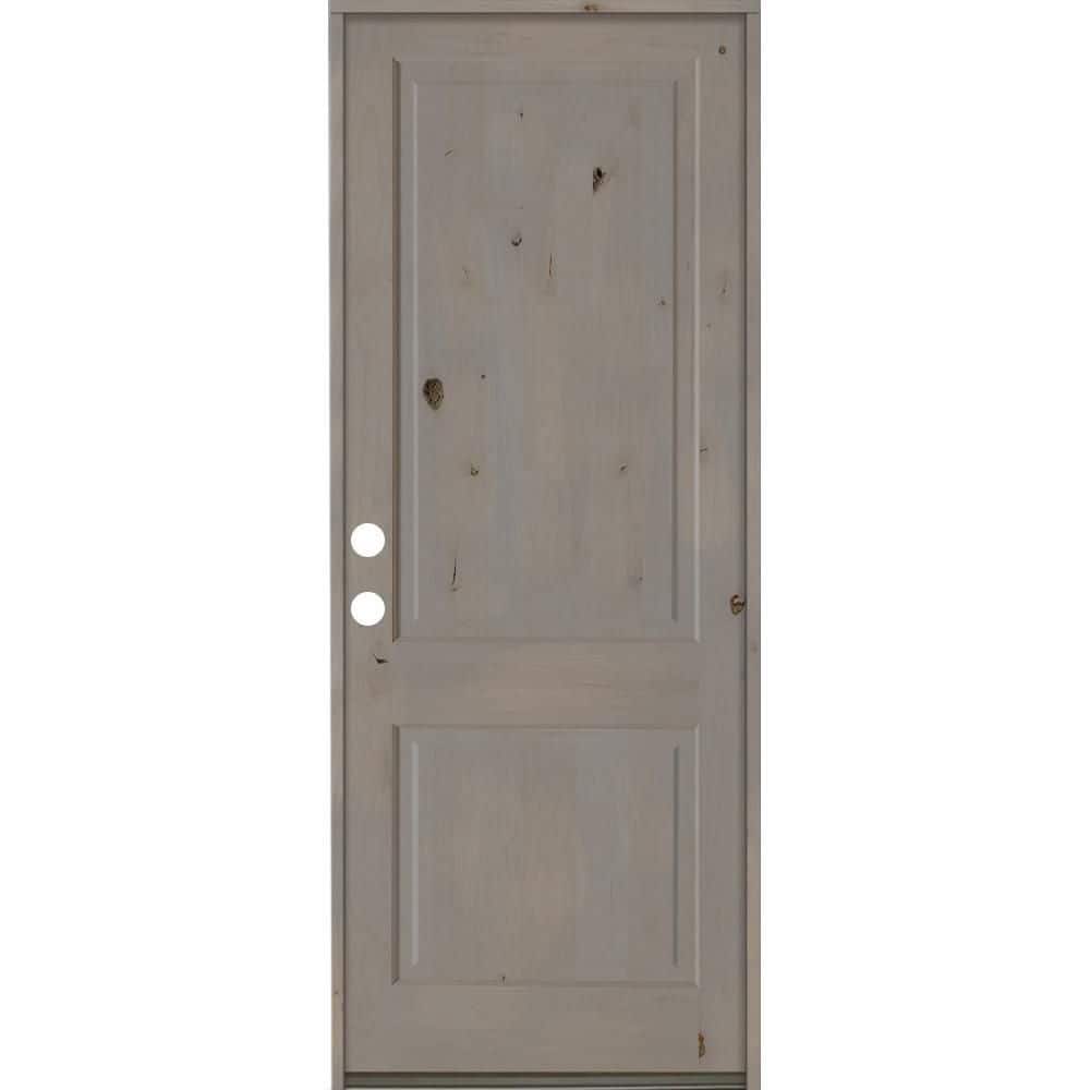 42 in. x 96 in. Rustic Knotty Alder 2 Panel Square Top Right-Hand/Inswing Grey Stain Wood Prehung Front Door price history on PriceWatchPro