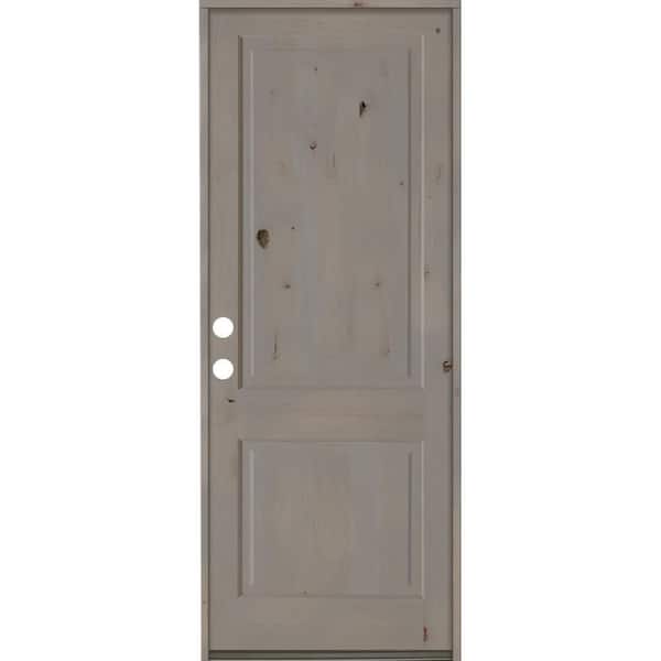 Krosswood Doors 42 in. x 96 in. Rustic Knotty Alder 2 Panel Square Top Right-Hand/Inswing Grey Stain Wood Prehung Front Door