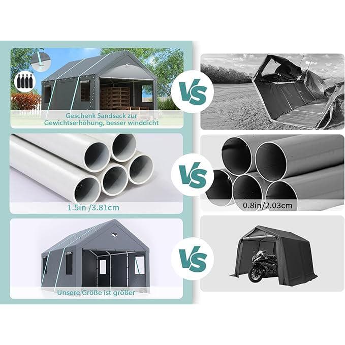 10' x 16' Gray Portable Carport Canopy with Windows