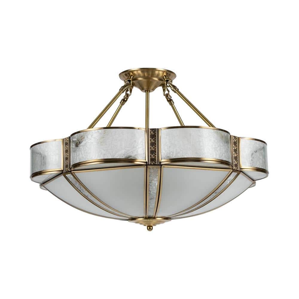OUKANING 23.62 in. 6-Light Gold Retro Flower-Shaped Semi-Flush