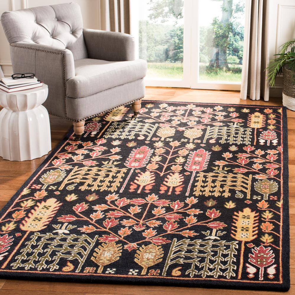 Black and Red Wool 6' x 9' Handmade Tufted Area Rug