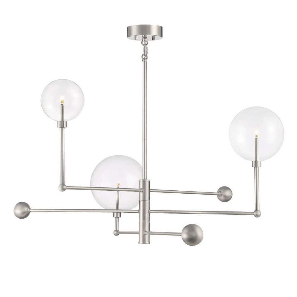 46 in. W x 25 in. H 3-Light Brushed Nickel Chandelier with Clear Orb Glass Shades, LED Light Bulbs and Adjustable price history on PriceWatchPro