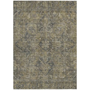 Dark Moss Green and Gray 9 ft. x 12 ft. Woven Oriental Rectangle Indoor/Outdoor Area Rug