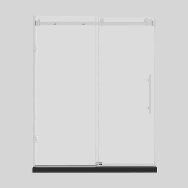 Simple Project 56 in. - 60 in. W x 76 in. H Sliding Framed Shower Door in Brushed Nickel with 3/8 in. (10mm) Clear Glass and Handle