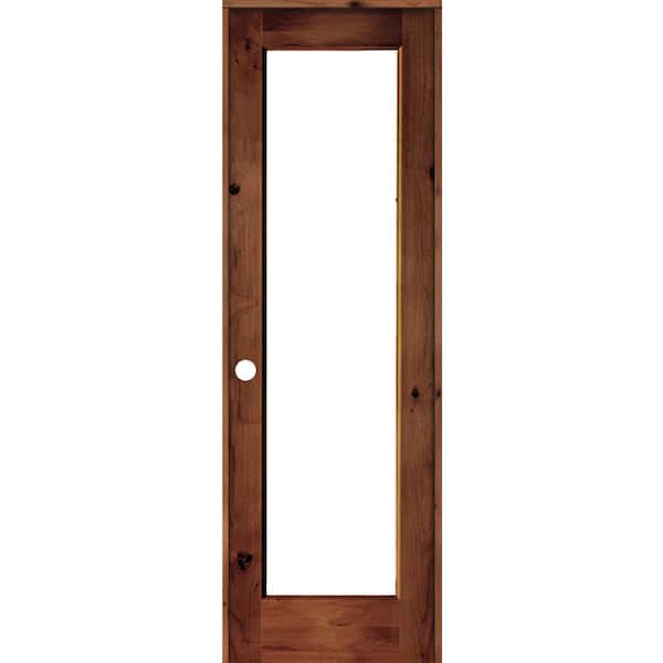 Krosswood Doors 30 in. x 96 in. Knotty Alder Right-Hand Full-Lite Clear Glass Red Chestnut Stain Wood Single Prehung Interior Door