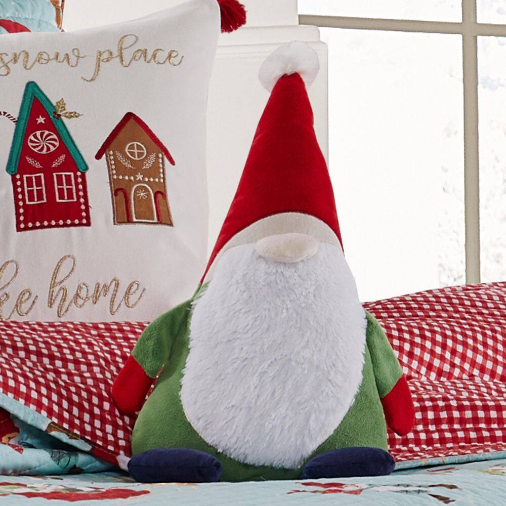 Festive Gnome Shaped Holiday Pillow with Faux Fur Beard