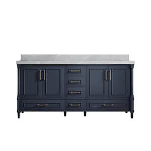 Hudson 72 in. W x 22 in. D x 36 in. H Double Sink Bath Vanity in Navy Blue with 2" Pearl Gray Top