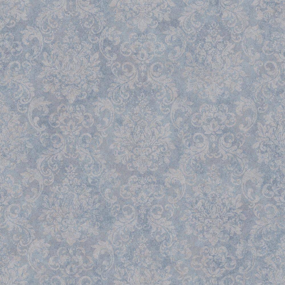 Special FX 2 Collection Blue Metallic Damask Vinyl on Non-Woven Non-Pasted 