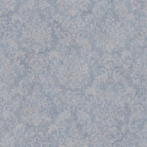 Unbranded Special FX 2 Collection Blue Metallic Damask Vinyl on Non-Woven Non-Pasted Wallpaper Sample