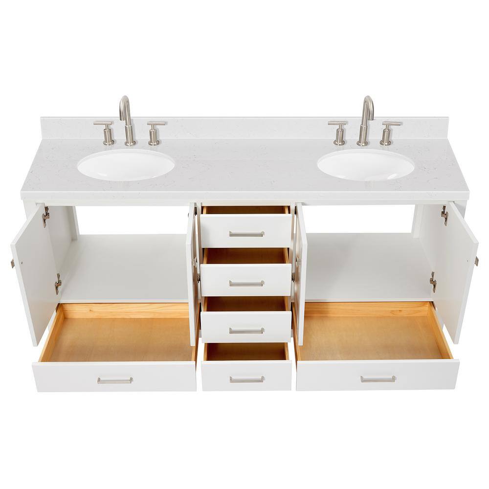 Cambridge 72" White Wood Double Sink Vanity with Quartz Top
