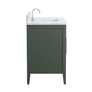 36 in. W x 22 in. D x 34 in. H Single Sink Bathroom Vanity Cabinet in Vintage Green with Engineered Marble Top in White