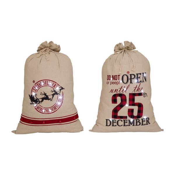 Glitzhome 36 in. H LED Lighted Burlap Christmas Gift Sack (Set of 2)