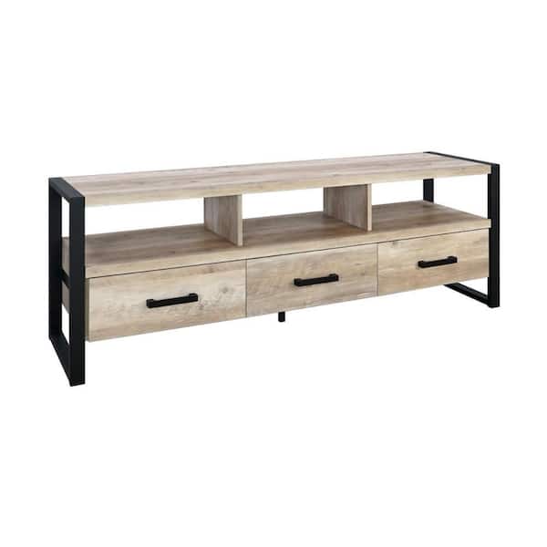 Benjara 60 in. Brown and Black Wood TV Stand Fits TVs up to 60 in. with 3 Drawers