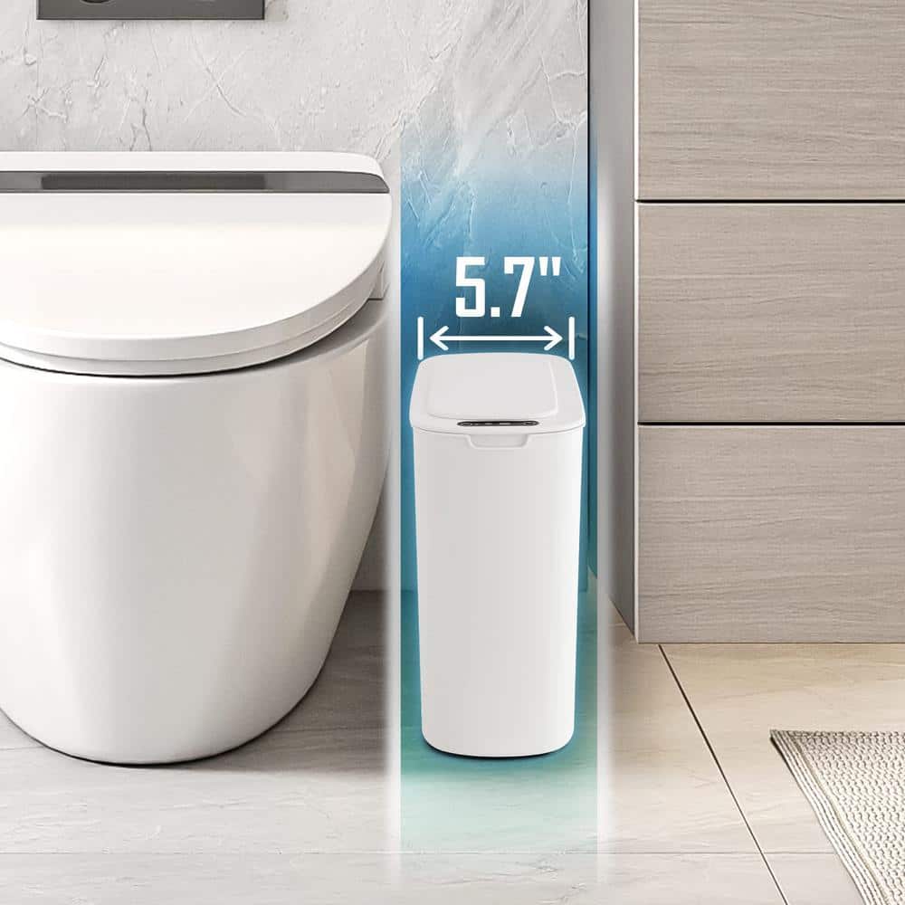 White Plastic Touchless Motion Sensor Bathroom Trash Can, 2.6 Gallon