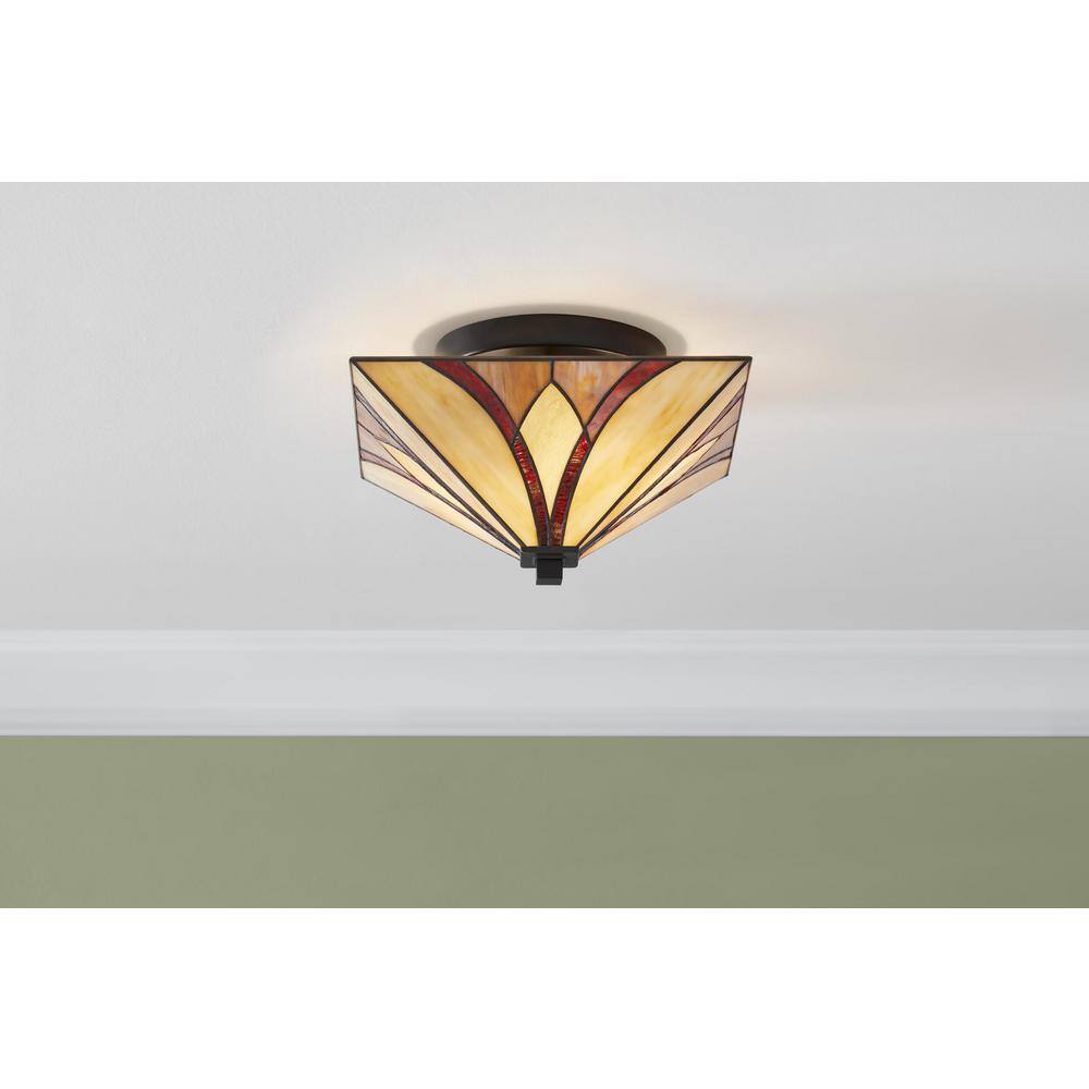 Margrave 12 in. 2-Light Matte Black Semi-Flush Mount with Tiffany Glass Shade price history on PriceWatchPro