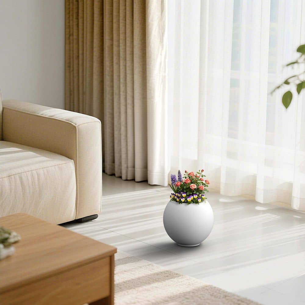 11in. Medium Concrete Round Planter / Pot with Enhanced Interior with drainage holes Indoor Outdoor Pot, Pearl White price history on PriceWatchPro
