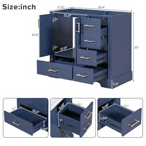 35.40 in. W x 17.80 in. D x 33.00 in. H Bath Vanity Cabinet without Top in Blue with 4-Drawers, Soft Closing Doors