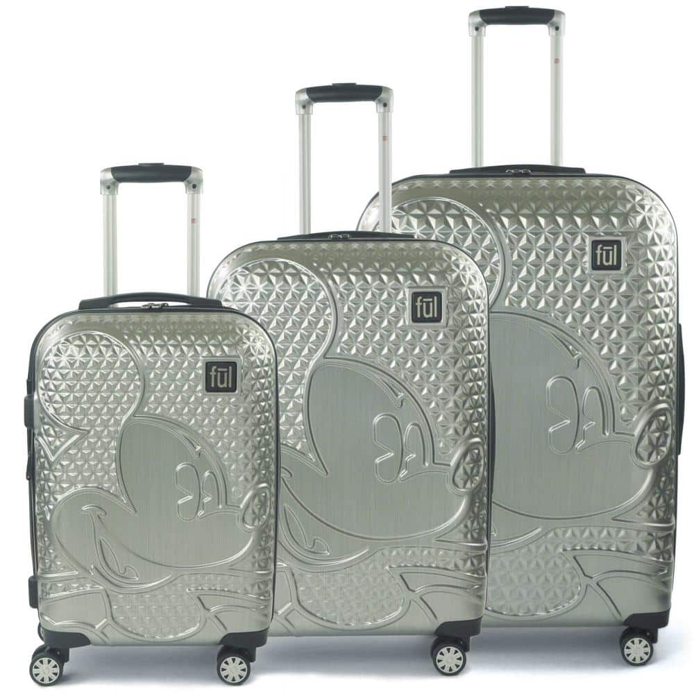 in. and 3-Piece Depot Hard-Sided The ECFC5005-040 21 Home Ful Mouse - 25 Set Suitcases 29 Mickey in., in. Silver Luggage Disney Textured