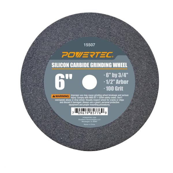 Powertec 6 In X 3 4 In 100 Grit 1 2 In Arbor Silicon Carbide Grinding Wheel The Home Depot