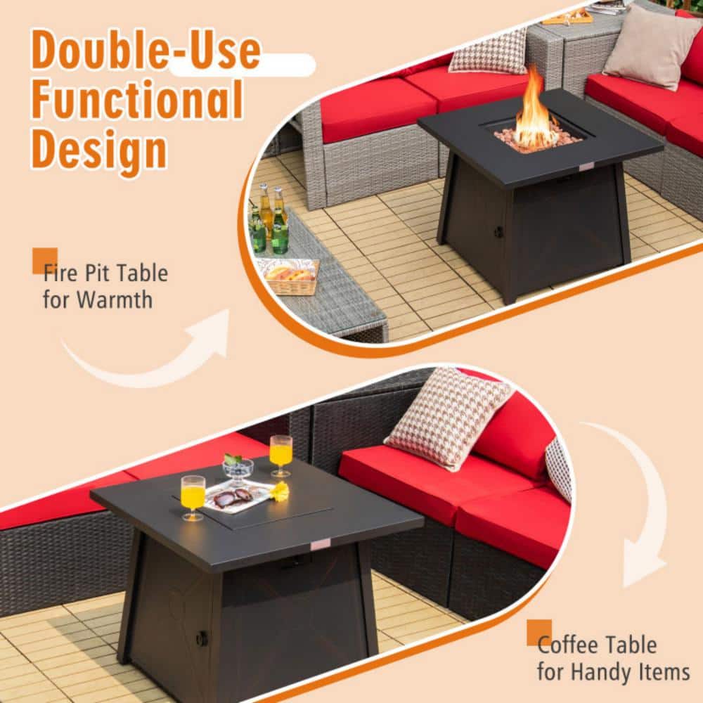 Black Steel 30-Inch Square Gas Fire Pit Table with Cover