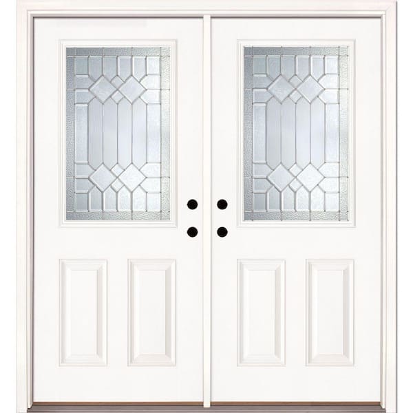 74 in. x 81.625 in. Mission Pointe Zinc 1/2 Lite Unfinished Smooth Right-Hand Fiberglass Double Prehung Front Door