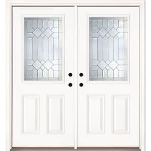 66 in. x 81.625 in. Mission Pointe Zinc 1/2 Lite Unfinished Smooth Right-Hand Fiberglass Double Prehung Front Door