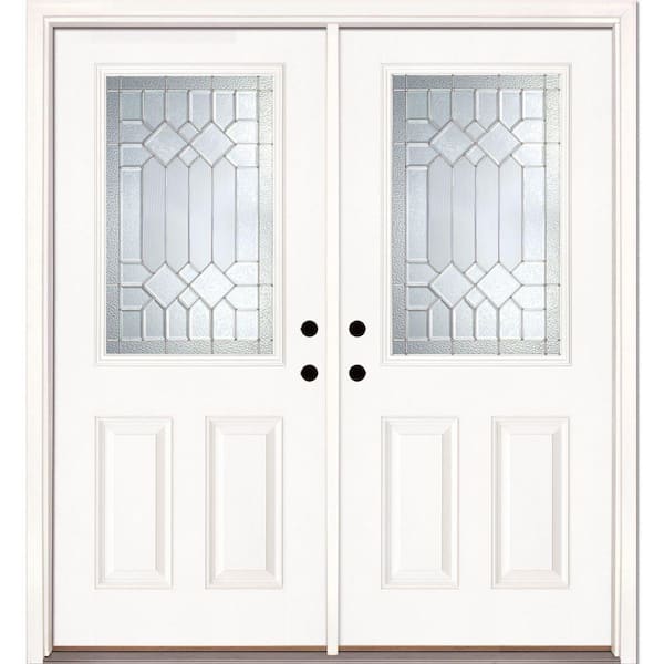 Feather River Doors 74 in. x 81.625 in. Mission Pointe Zinc 1/2 Lite Unfinished Smooth Left-Hand Fiberglass Double Prehung Front Door