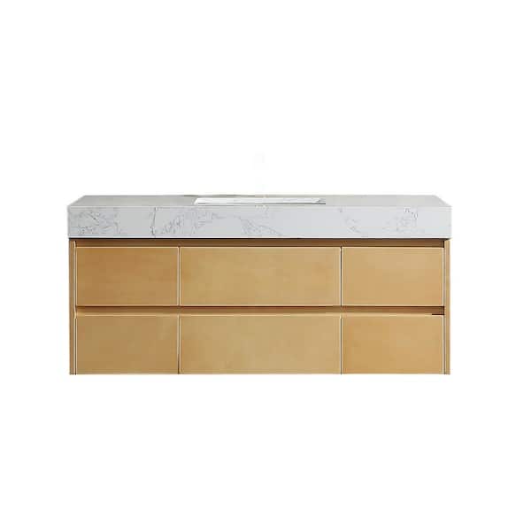 Unbranded 48 in. W x 21 in. D x 21 in. H Floating Bath Vanity in Maple with White Engineer Stone Top