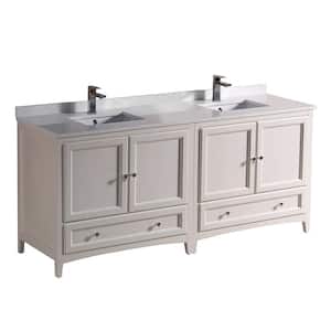 Oxford 72 in. Double Vanity in Antique White with Quartz Stone Vanity Top in White with White Basins