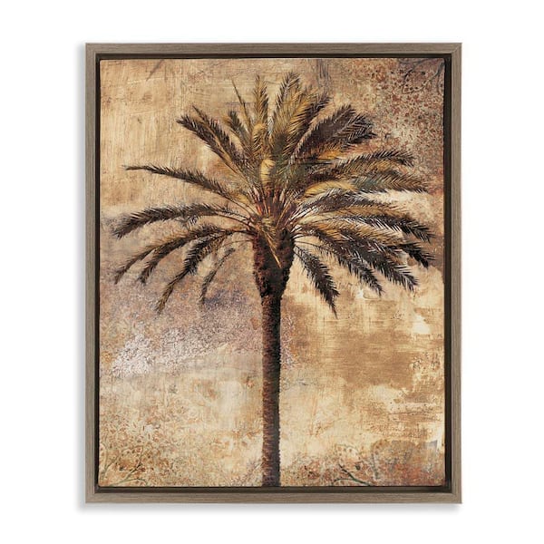 Stupell Industries Distressed Palm Tree by Dan Sproul Brown Floater Frame Nature Graphic Art Print 21 in. x 17 in.