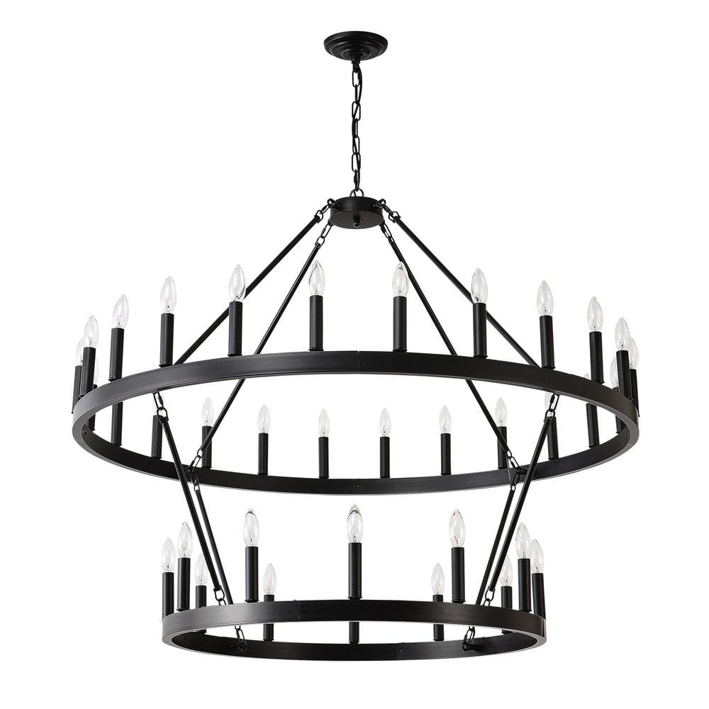 48 in. 36-Light Black Large Farmhouse Chandelier, 2-Tier Industrial Ceiling