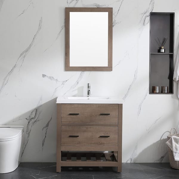 Wonline 30.1 in. W x 21.2 in. D x 33 in. H Single Sink Bathroom Vanity in Burlywood with Vanity Top and Mirror