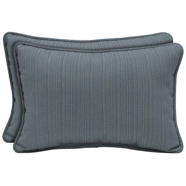 Hampton Bay Blue Texture Lumbar Outdoor Pillow (2-Pack)