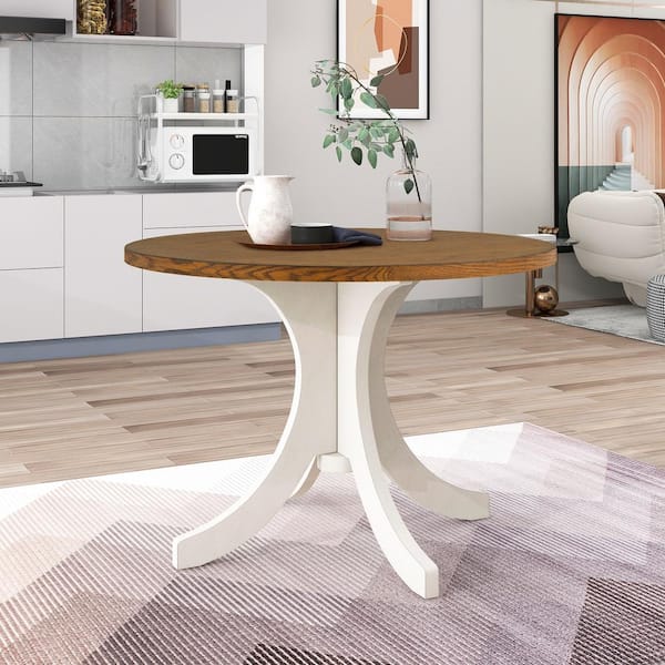 Harper & Bright Designs Walnut Wood Top 42 in. Pedestal Dining Table Seats 4
