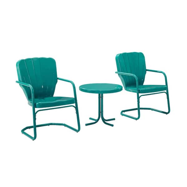CROSLEY FURNITURE Ridgeland Turquoise 3-Piece Metal Patio Conversation Set