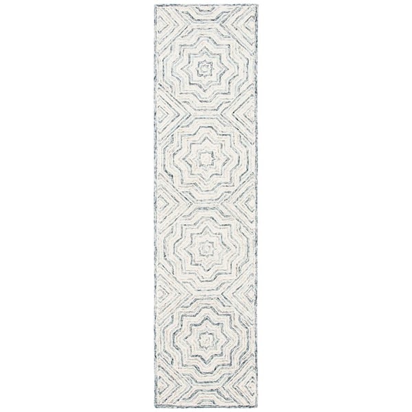 SAFAVIEH Capri Beige/Blue 2 ft. x 9 ft. Diamond Geometric Runner Rug
