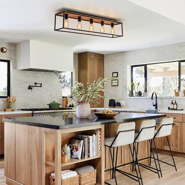 39.37 in. 5-Light Modern Farmhouse Matte Black Flush Mount with No Bulbs Included