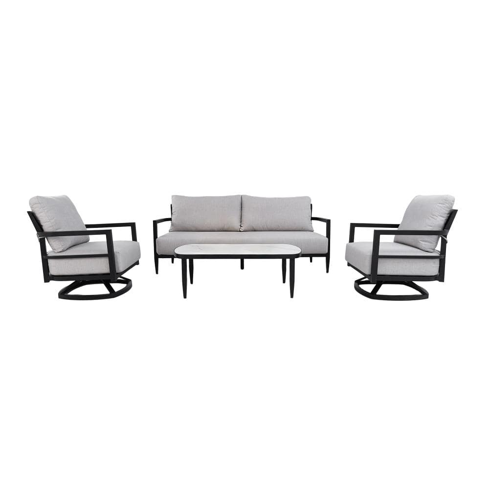 Black 4-Piece Outdoor Conversation Set with Fully Weld 360° Swivel Club Chairs, Coffee Table price history on PriceWatchPro
