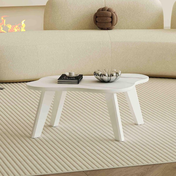 Polibi Modern 35.4 in. White Specialty Wood Coffee Table