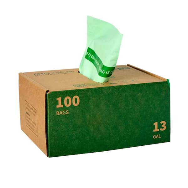 13 Gal. Compostable Trash Bags Biodegradable Heavy Duty 100-Count 2-Rolls Certified for Home Office Use